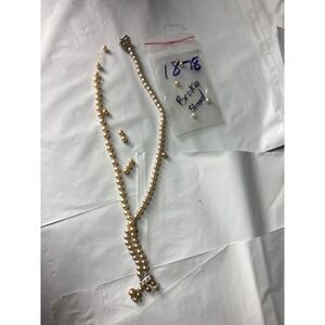 Vintage Faux Pearl Necklace Broken Strand w/ Loose Pearls Gold Tone Clasp